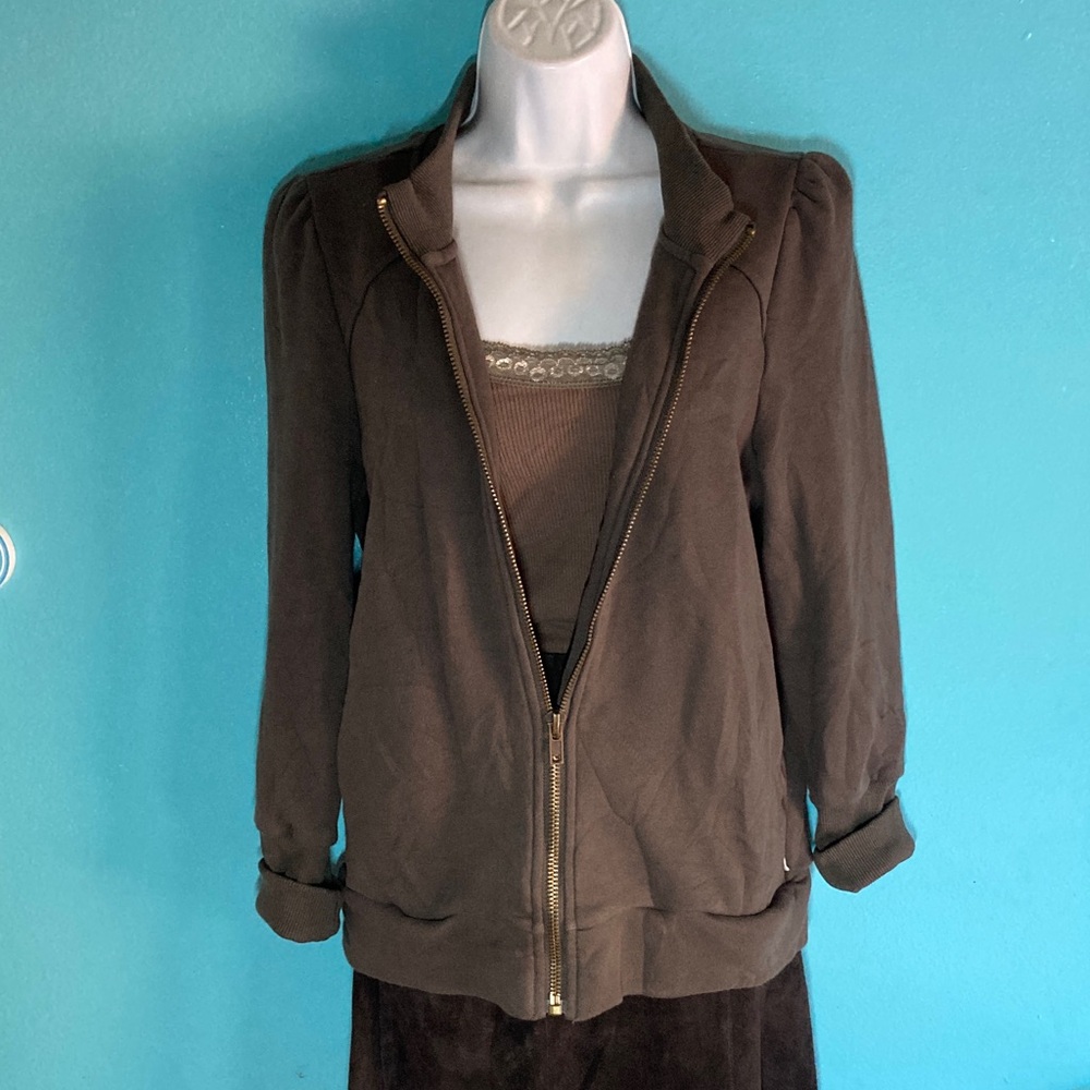 Böhme Womens Size S Green Brown Cardigan Zip Front Sweater Jacket